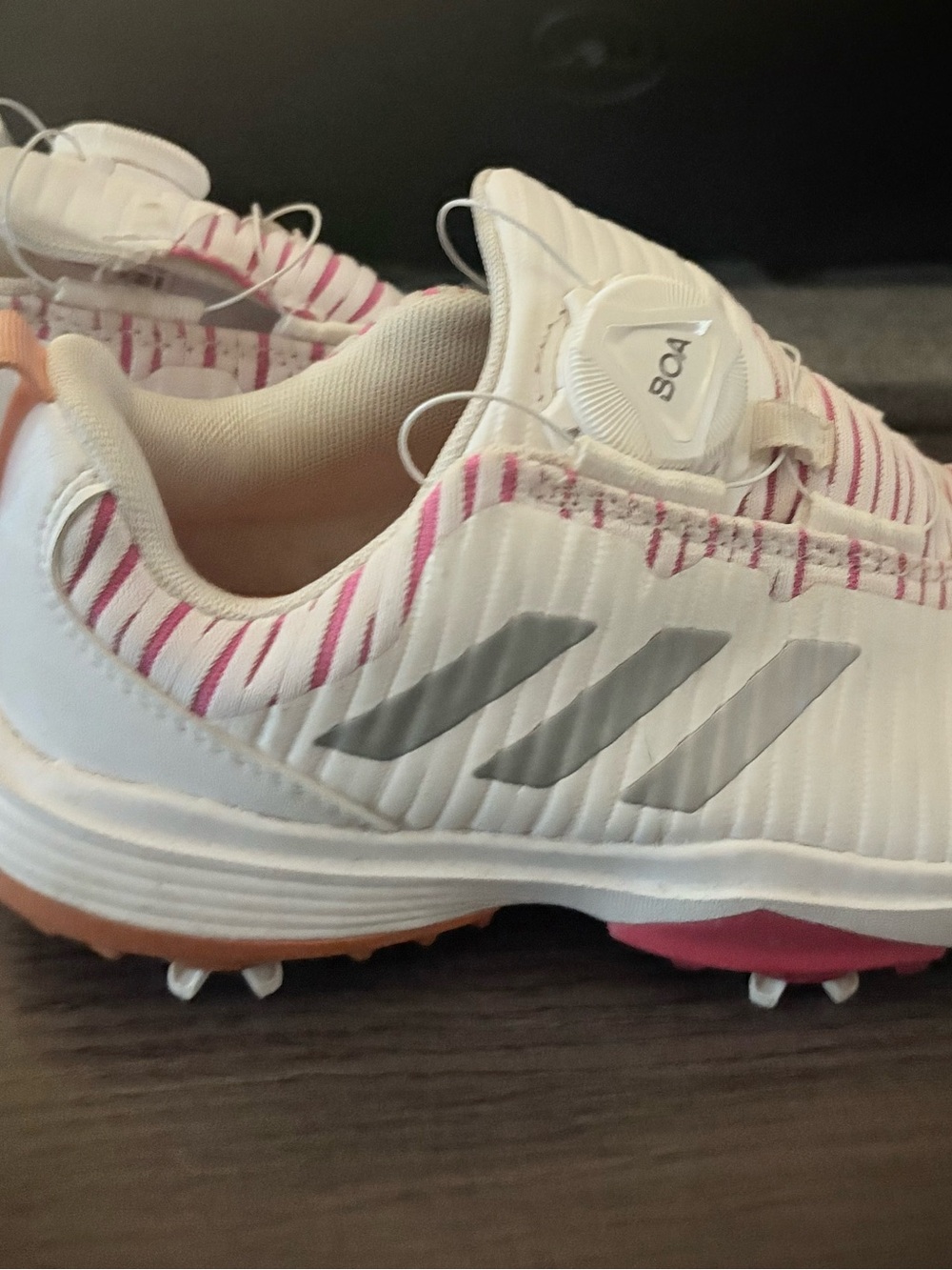 adidas Kids White and Pink Boa Lace-Up Cleats